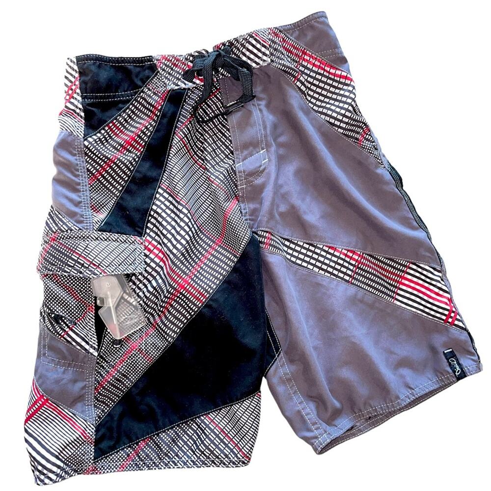 O'Neill Men's Gray Black Red Plaid Board Shorts John John Florence